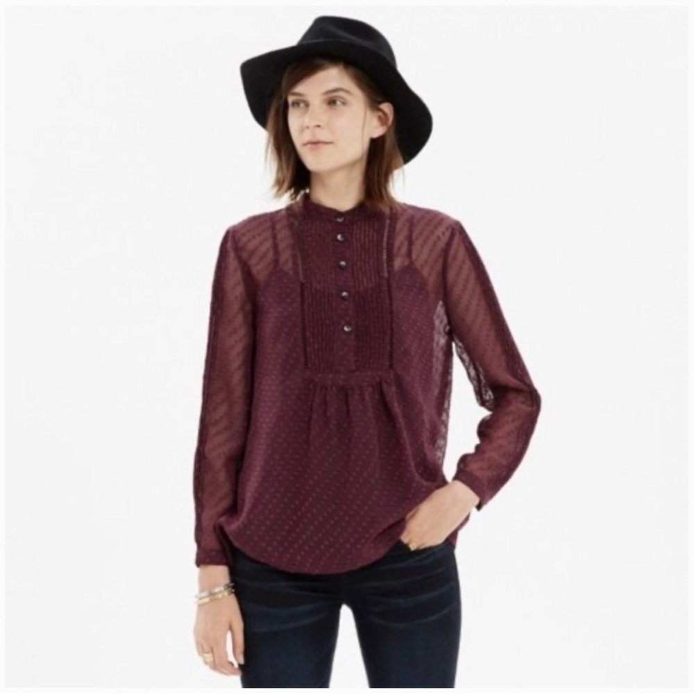 Madewell | White Sheer Polka Dot Button Up Blouse Sz M